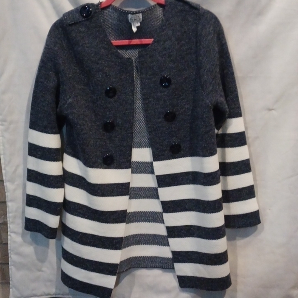 Grey and White Stripe Long Cardigan